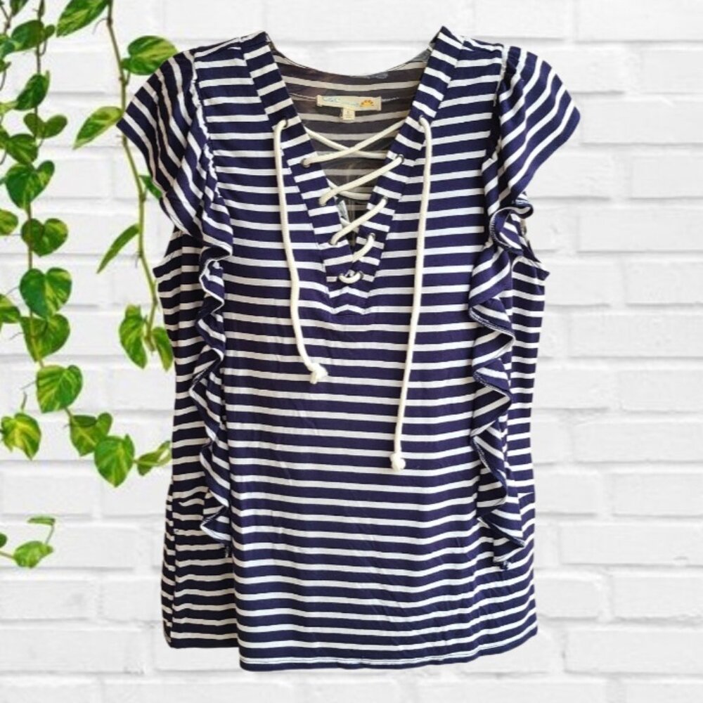 C&C California Womens Short Sleeves Striped Blouse Size S